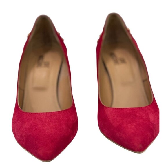 Love Moschino Red Suede Stiletto Pumps Gold Studs Heart 4" Heels Size 41 / US 11 - Picture 5 of 15